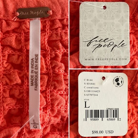 Free People All Eyes On You Smocked Midi Vibrant Orange Dress L - Picture 5 of 10